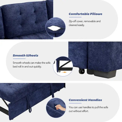 Navy Blue 82.6 Velvet L-Shaped Sleeper Sectional Sofa with USB Ports