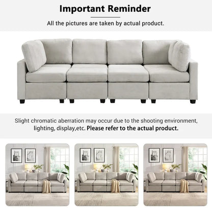 103 Sectional Sofa Couch Sofa Bed U-shaped Sofa with Two Movable Ottoman and Three USB Ports
