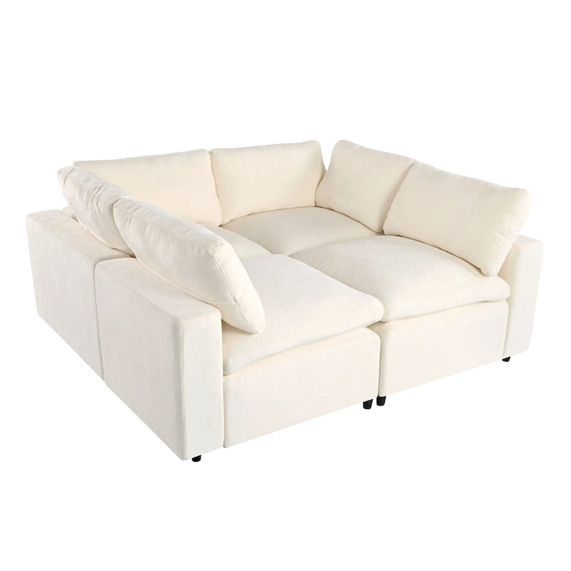 Beige Chenille Modular Sectional Sofa with USB, Bluetooth &amp; Storage