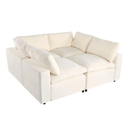Beige Chenille Modular Sectional Sofa with USB, Bluetooth &amp; Storage