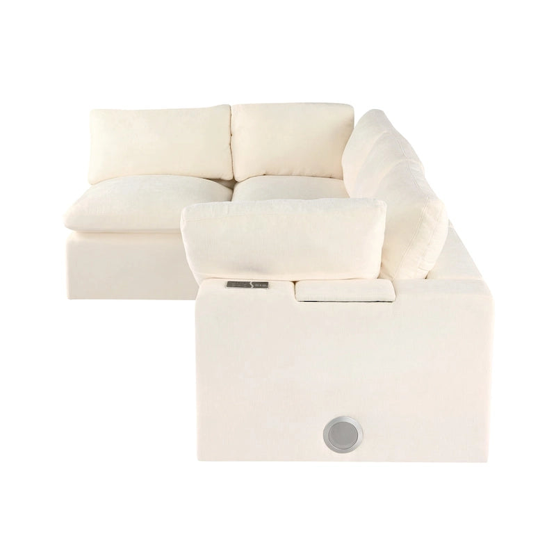 Beige Chenille Modular Sectional Sofa with USB, Bluetooth &amp; Storage
