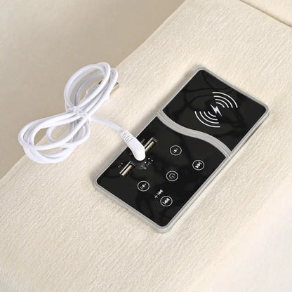 Beige Chenille Modular Sectional Sofa with USB, Bluetooth &amp; Storage