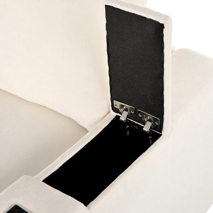 Beige Chenille Modular Sectional Sofa with USB, Bluetooth &amp; Storage