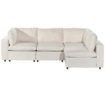 Beige Upholstered 4-Seater Modular Sectional Sofa with Wireless Charging