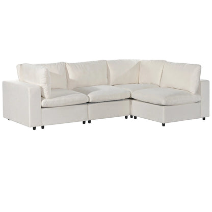 Beige Upholstered 4-Seater Modular Sectional Sofa with Wireless Charging