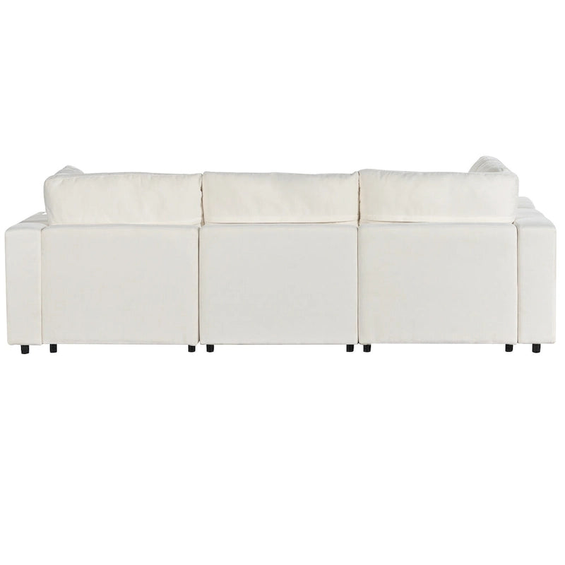 Beige Upholstered 4-Seater Modular Sectional Sofa with Wireless Charging