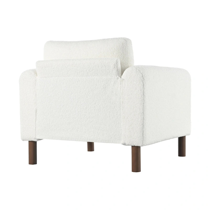 White 33.5 Upholstered Accent Chair with Walnut Legs and Curved Handrail