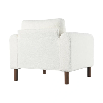 White 33.5 Upholstered Accent Chair with Walnut Legs and Curved Handrail