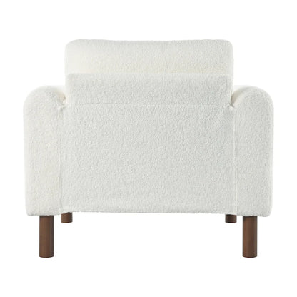 White 33.5 Upholstered Accent Chair with Walnut Legs and Curved Handrail
