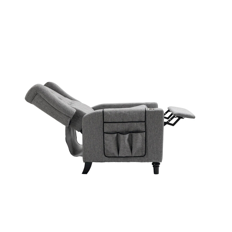 Arm Pushing Recliner Chair,Button Tufted Wingback Recliner Chair,Fabric Pushback Manual Single Sofa Home Theater Seating