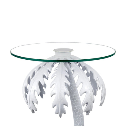 Hedda 24.75 Mid-Century Vintage Glass Top Metal Palm Tree End Table, White, by JONATHAN Y