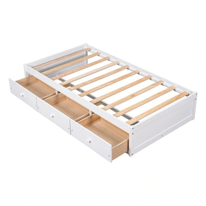Twin Size Wooden Platform Bed with 3 Drawers