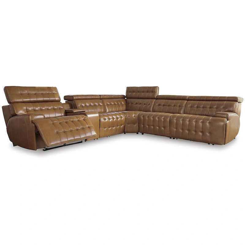 Signature Design by Ashley Temppton Medium Brown 6-Piece Power Reclining Sectional - 124W x 110D x 34H