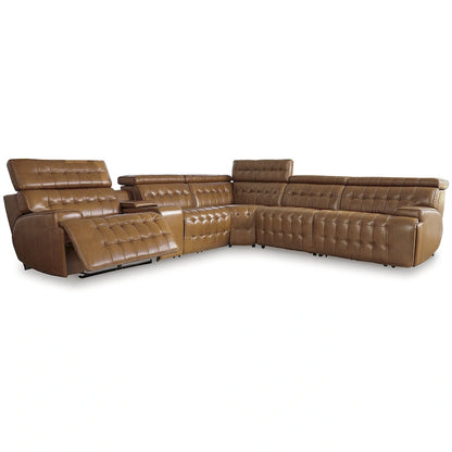 Signature Design by Ashley Temppton Medium Brown 6-Piece Power Reclining Sectional - 124W x 110D x 34H