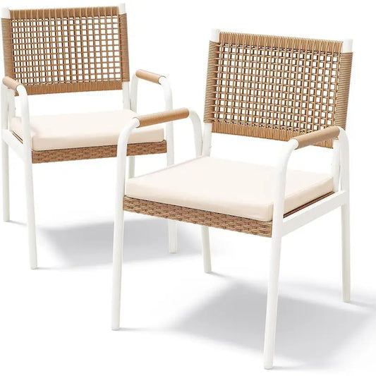 Outdoor Dining Chairs Set of 2, Patio Wicker Chairs with Cushions