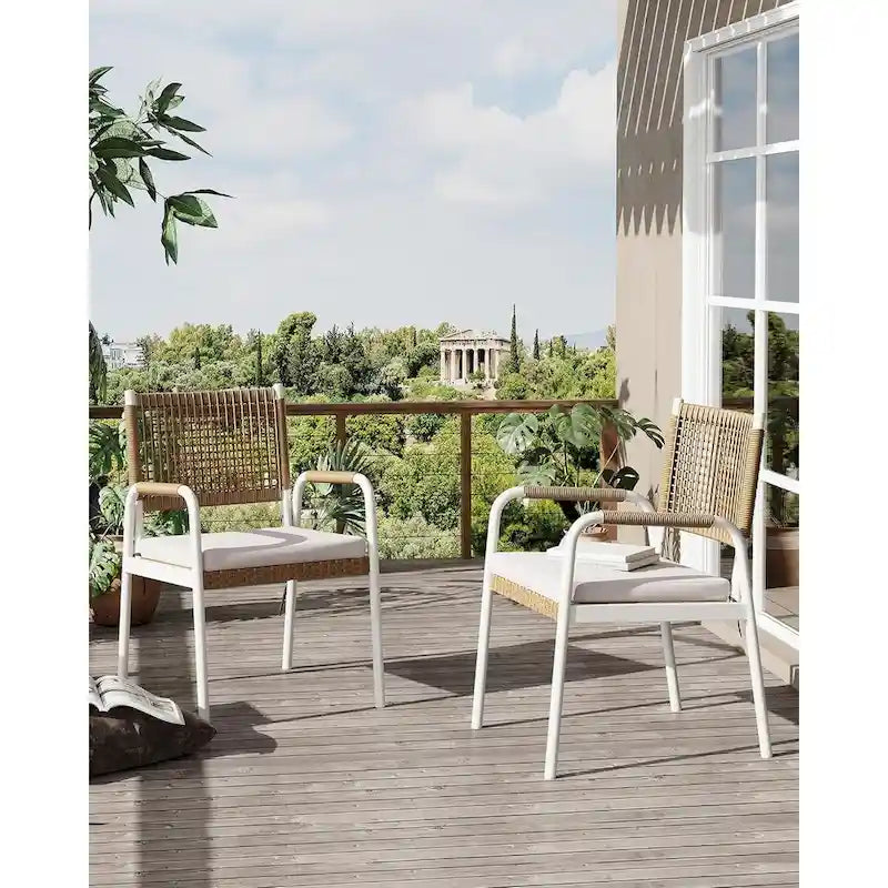 Outdoor Dining Chairs Set of 2, Patio Wicker Chairs with Cushions