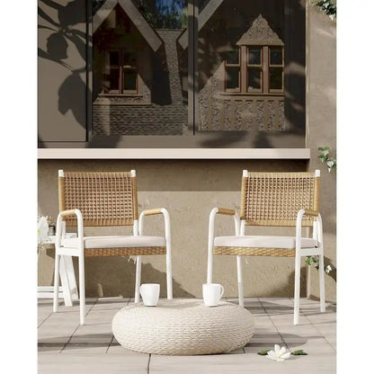 Outdoor Dining Chairs Set of 2, Patio Wicker Chairs with Cushions