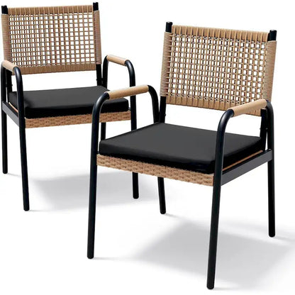 Outdoor Dining Chairs Set of 2, Patio Wicker Chairs with Cushions