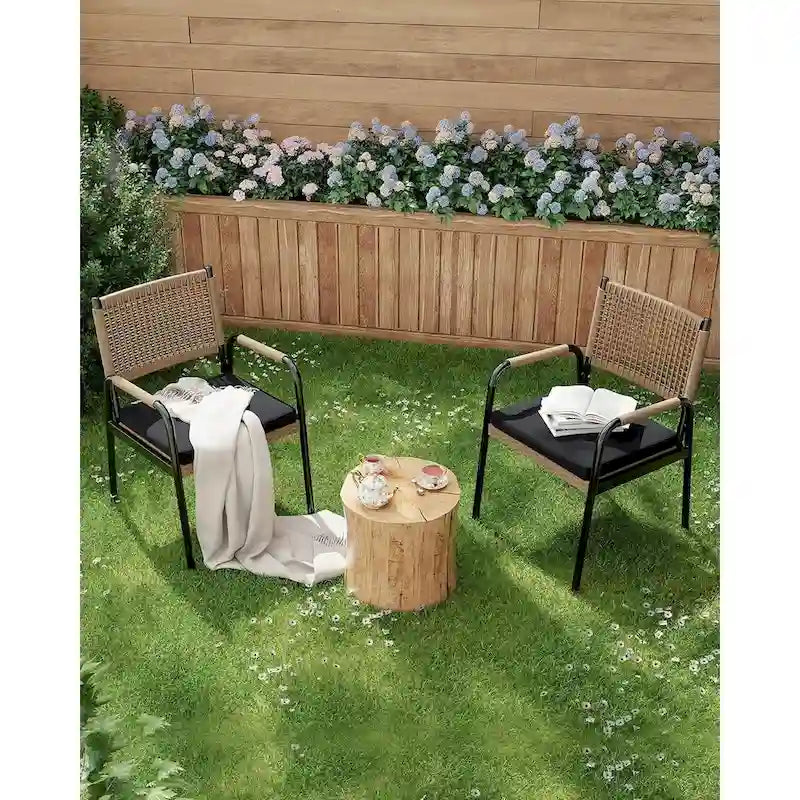 Outdoor Dining Chairs Set of 2, Patio Wicker Chairs with Cushions