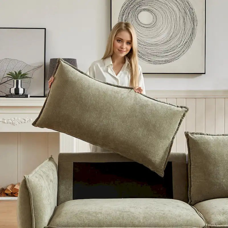 3-pieces Linen Modular Sofa Set with 3+3+1 Seater Combo and Wooden Frame &amp; 5 Pillows