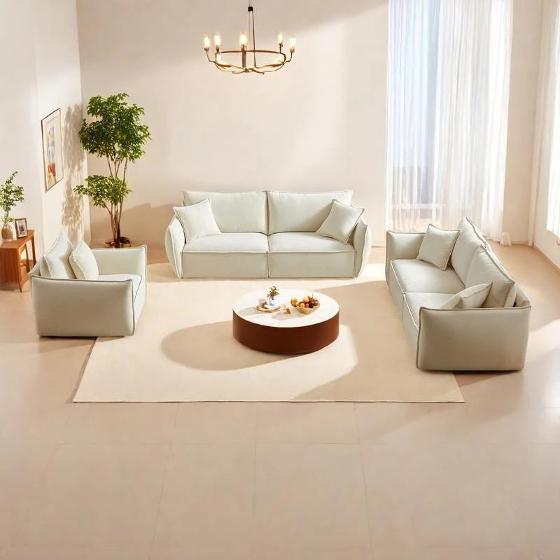 3-pieces Linen Modular Sofa Set with 3+3+1 Seater Combo and Wooden Frame &amp; 5 Pillows