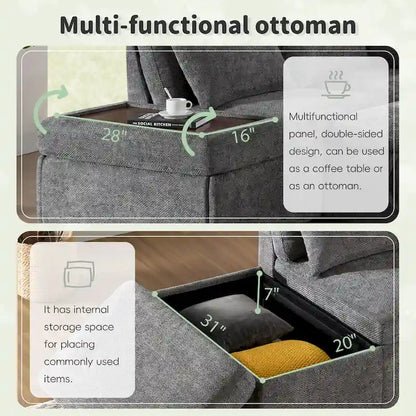 107 Oversized Chenille Modular Sectional Pull-out Sofa, Free Movement Storage Ottoman