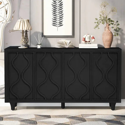 Stylish Storage Cabinet Sideboard Wooden Cabinet with Embossed Curved Doors,Suitable for Living Rooms, Entrance and Study Rooms
