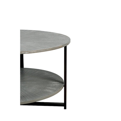 31.5 Farmhouse Round Coffee Table with 2-Tier Storage &amp; Metal Leg