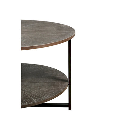 31.5 Farmhouse Round Coffee Table with 2-Tier Storage &amp; Metal Leg