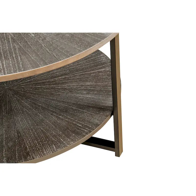 31.5 Farmhouse Round Coffee Table with 2-Tier Storage &amp; Metal Leg