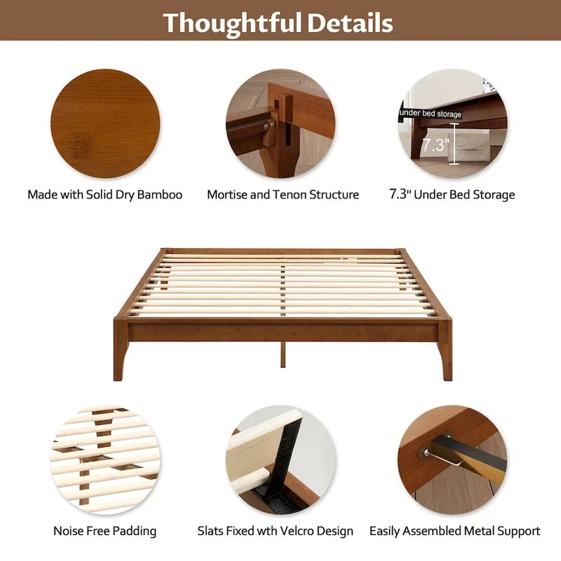 Solid Dry Bamboo Wood Platform Bed Frame by Harper&amp;Bright Designs