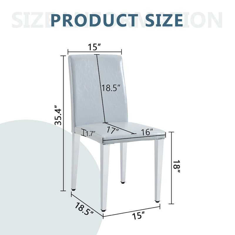 High Back Dining Chair Set of 2 PU Leather Upholstered Chair Living Room Decorative Side Chair Metal Frame Home Chair