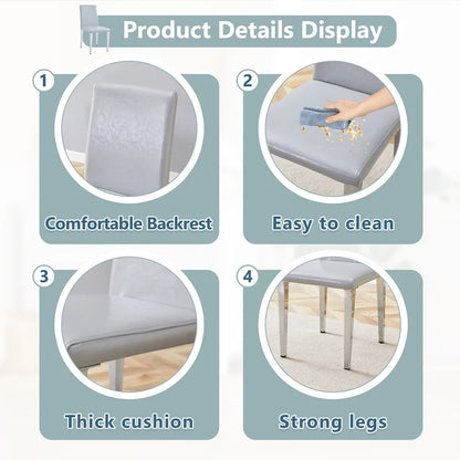 High Back Dining Chair Set of 2 PU Leather Upholstered Chair Living Room Decorative Side Chair Metal Frame Home Chair