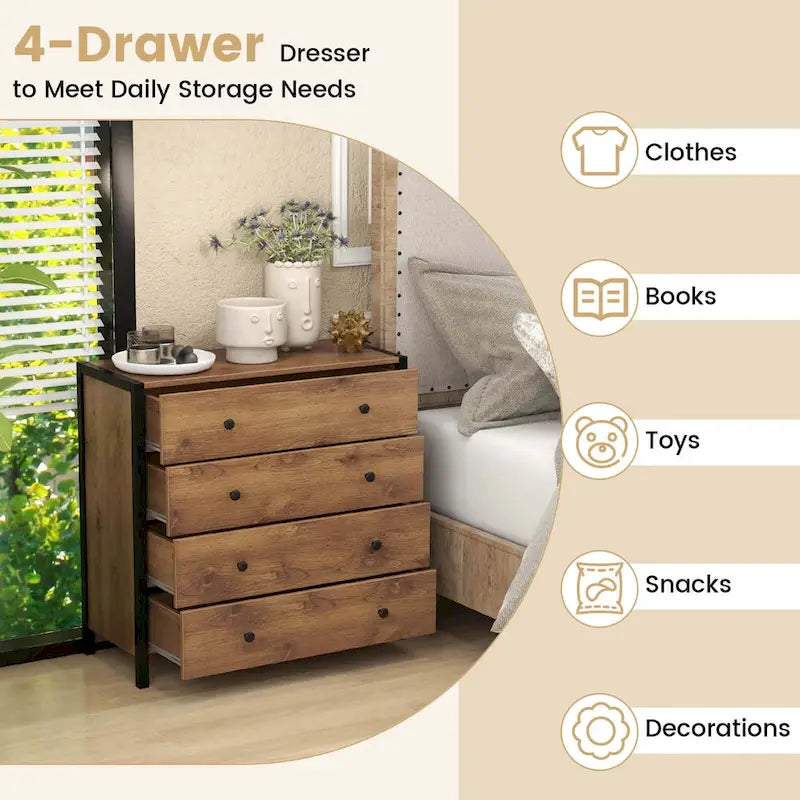 Costway 4-Drawer Dresser Modern Chest of Drawers Wooden Storage