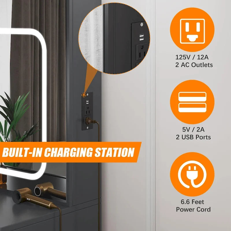 Vanity Desk with Mirror and LED Lights