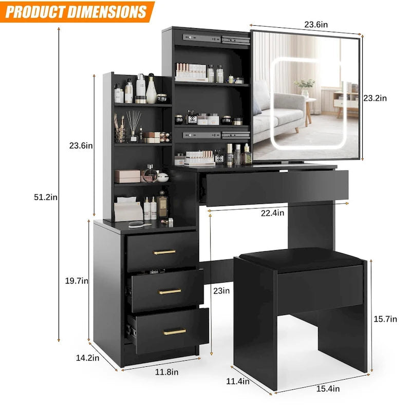 Vanity Desk with Mirror and LED Lights