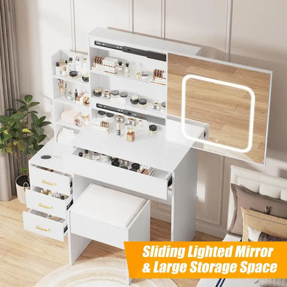 Vanity Desk with Mirror and LED Lights