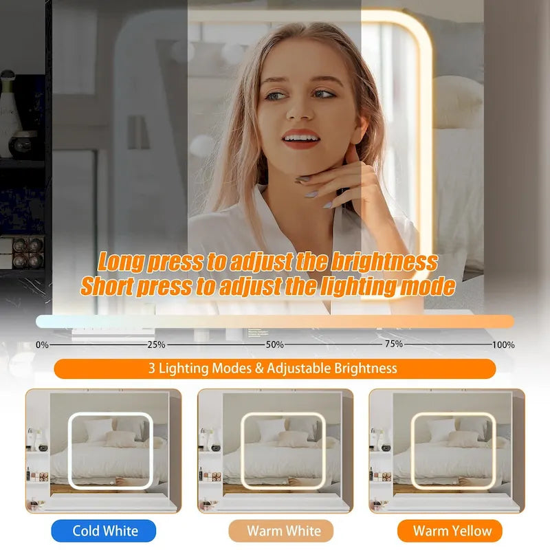 Vanity Desk with Mirror and LED Lights