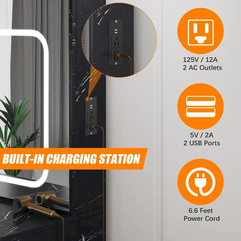 Vanity Desk with Mirror and LED Lights