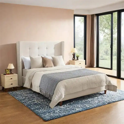 Upholstered King Bed Features a 54 High Headboard w/Buttoned Tuft