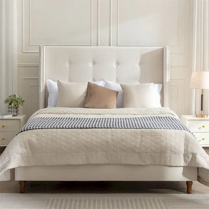 Upholstered King Bed Features a 54 High Headboard w/Buttoned Tuft
