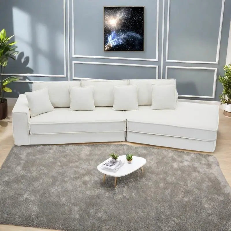 133 Lamb Velvet Convertible Sleeper Sofa with 7 Pillows (3 Back + 4 Throw), Foldable Gaming Bed Design