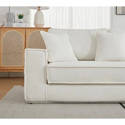 133 Lamb Velvet Convertible Sleeper Sofa with 7 Pillows (3 Back + 4 Throw), Foldable Gaming Bed Design