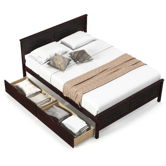 Gymax Full Size Wooden Bed Frame with 2 Storage Drawers &amp; Under-bed