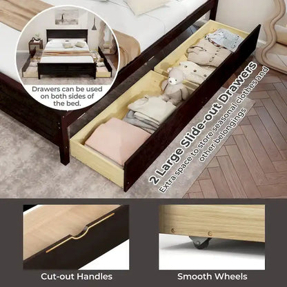 Gymax Full Size Wooden Bed Frame with 2 Storage Drawers &amp; Under-bed