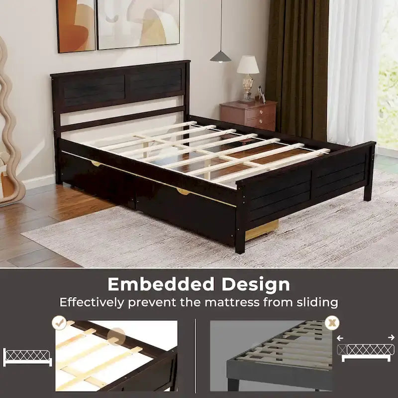 Gymax Full Size Wooden Bed Frame with 2 Storage Drawers &amp; Under-bed
