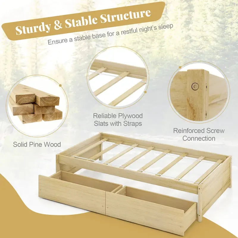 Gymax Twin Size Captain Bed w/ 2 Drawers Slats Support Twin Daybed
