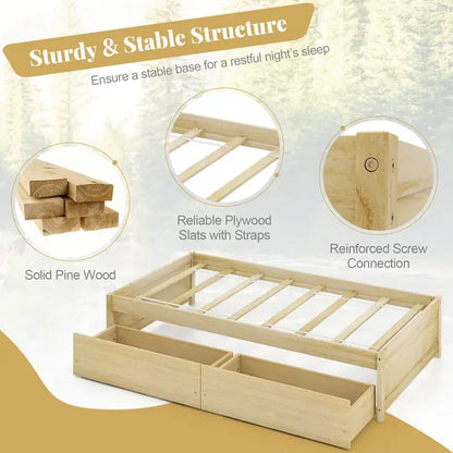 Gymax Twin Size Captain Bed w/ 2 Drawers Slats Support Twin Daybed