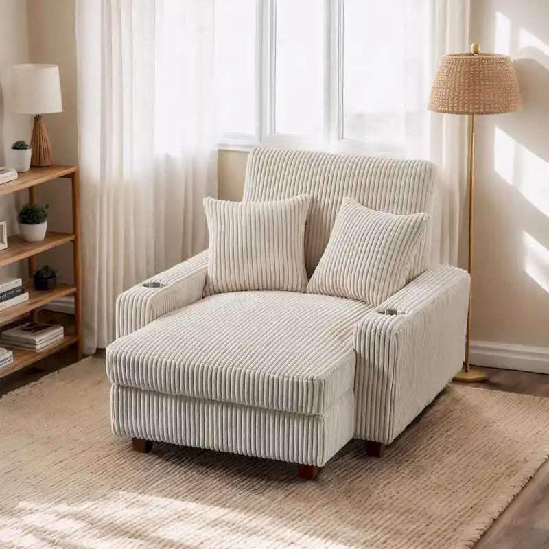 44in Wide Upholstered Chaise Lounge Chair with Adjustable Backrest