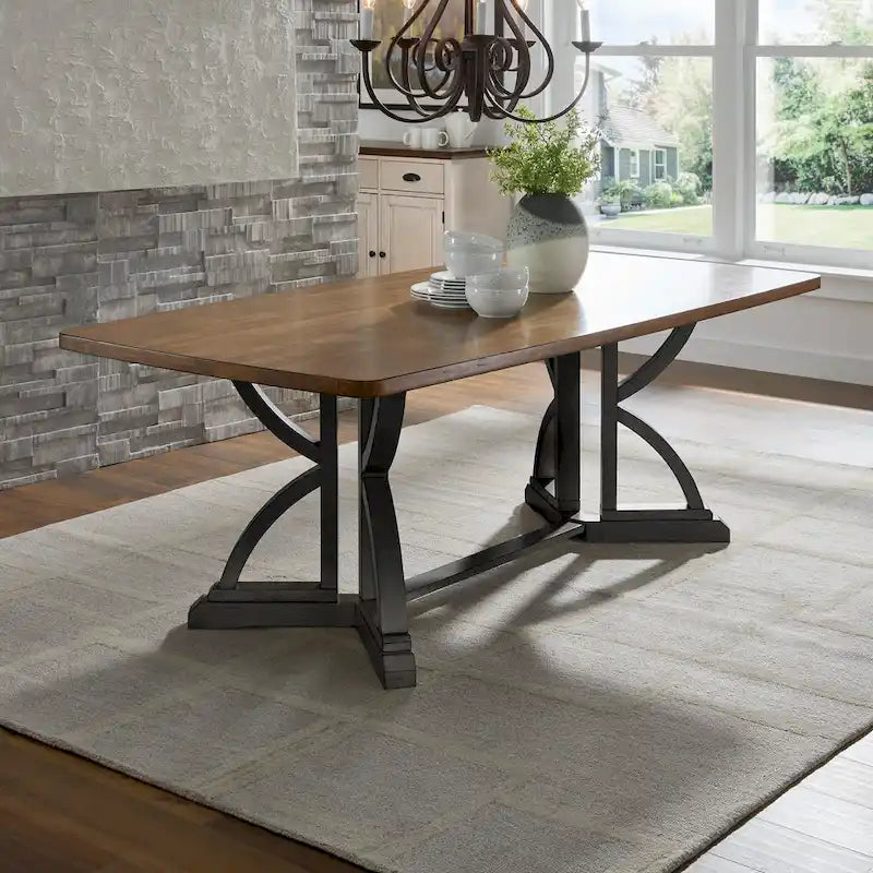 Eleanor 78-inch Oak Top Dining Table with Interlocking Base by iNSPIRE Q Classic